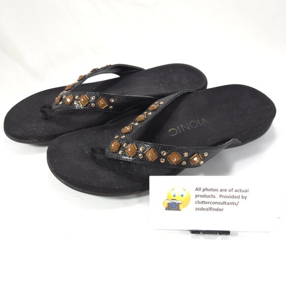 Vionic 340 Floriana Flip Flop Sandals Womens Size 7 TVW4401 Black Brown - Picture 1 of 9